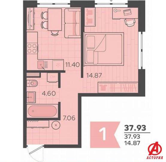 Фотография 1-комн. квартира 40.10 м² #10