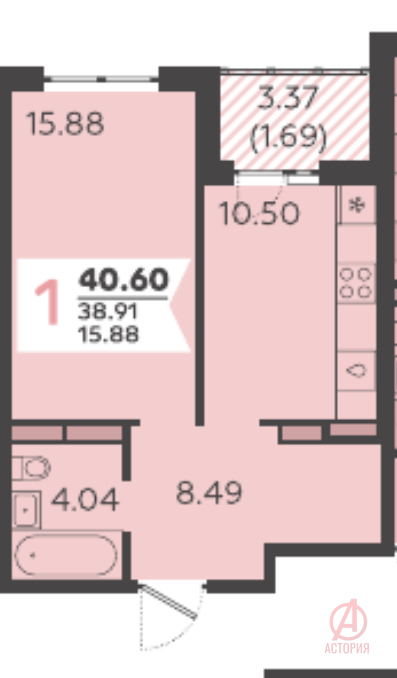 Фотография 1-комн. квартира 43.00 м² #9