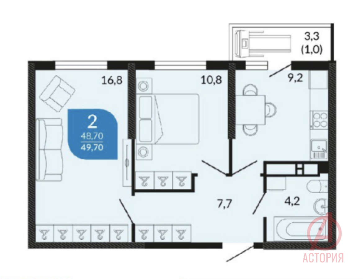 Фотография 2-комн. квартира 50.00 м² #4
