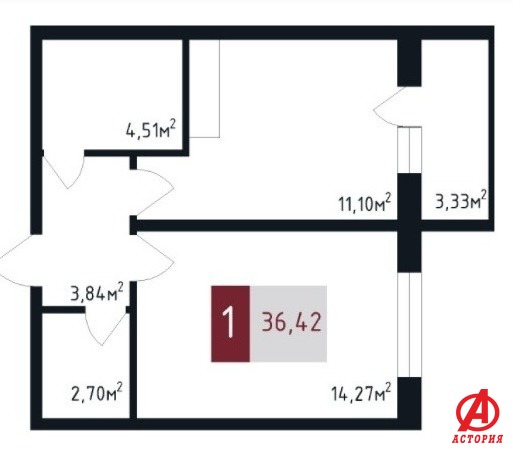 Фотография 1-комн. квартира 37.00 м² #1