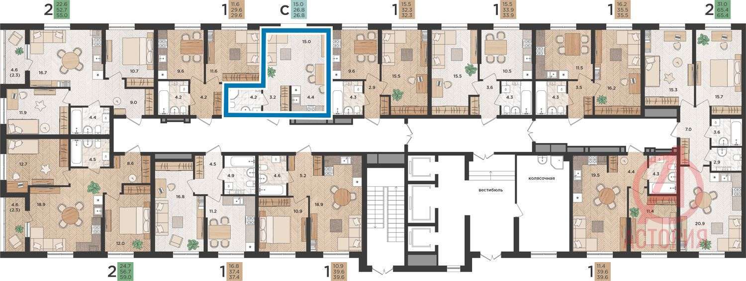 Фотография 1-комн. квартира 26.80 м² #1