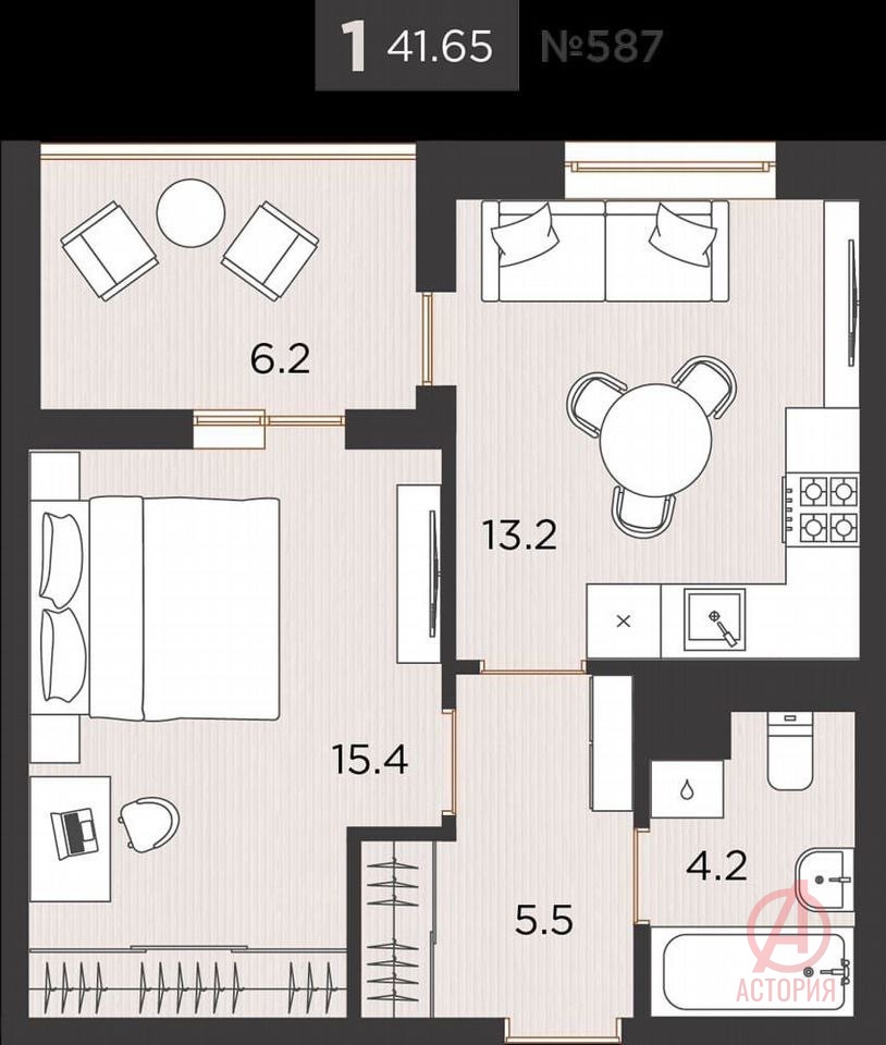Фотография 1-к. квартира 44.00 м² #6