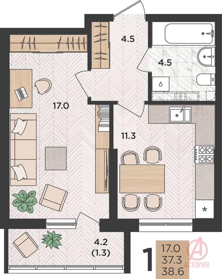 Фотография 1-комн. квартира 38.60 м² #0