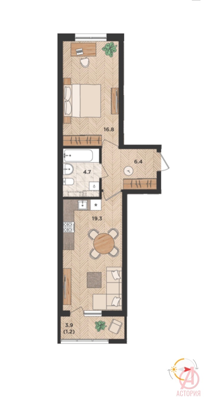 Основная фотография 1-комн. квартира 48.40 м² 