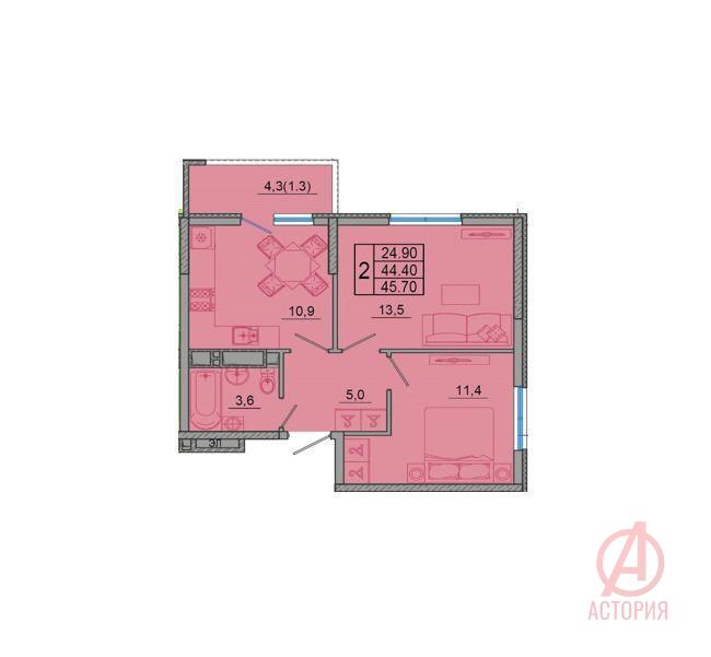 Основная фотография 2-комн. квартира 45.70 м² 