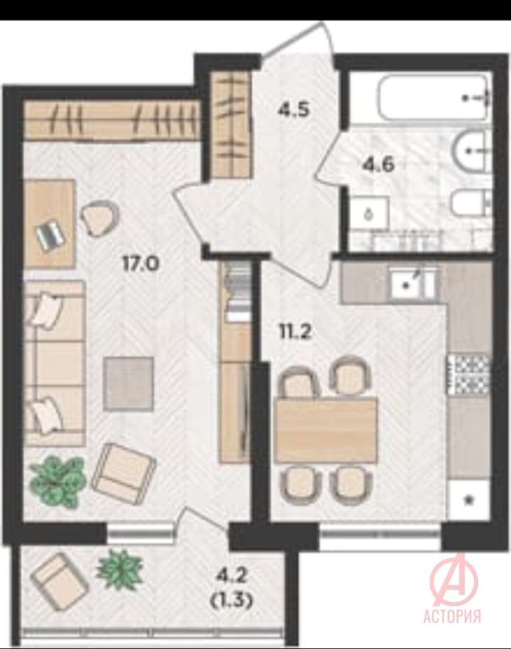 Фотография 1-комн. квартира 38.60 м² #0