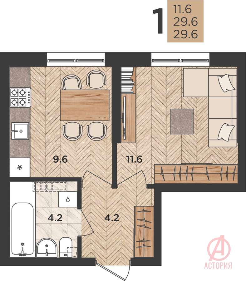 Фотография 1-комн. квартира 30.00 м² #1