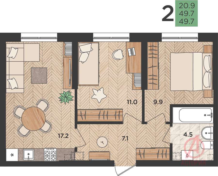 Фотография 2-комн. квартира 50.00 м² #1