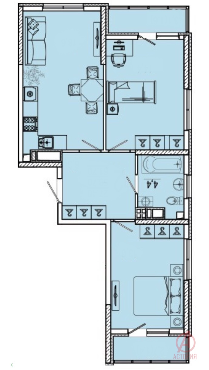 Фотография 2-комн. квартира 55.00 м² #2