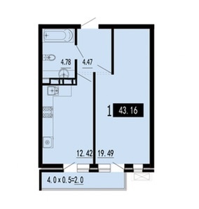 Фотография 1-комн. квартира 45.10 м² #1