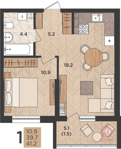 Фотография 1-комн. квартира 41.20 м² #1