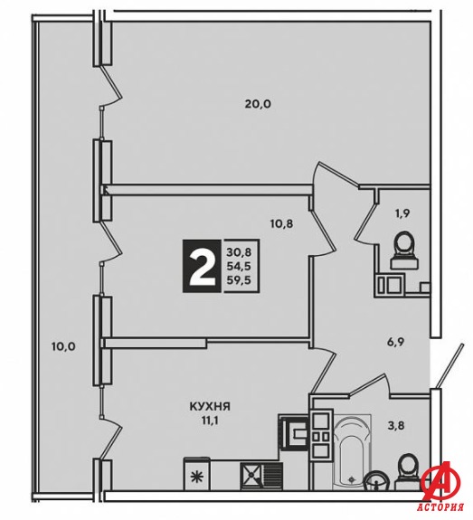 Фотография 2-комн. квартира 60.00 м² #1
