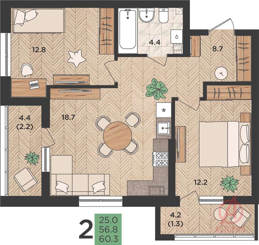 Фотография 2-комн. квартира 60.30 м² #0