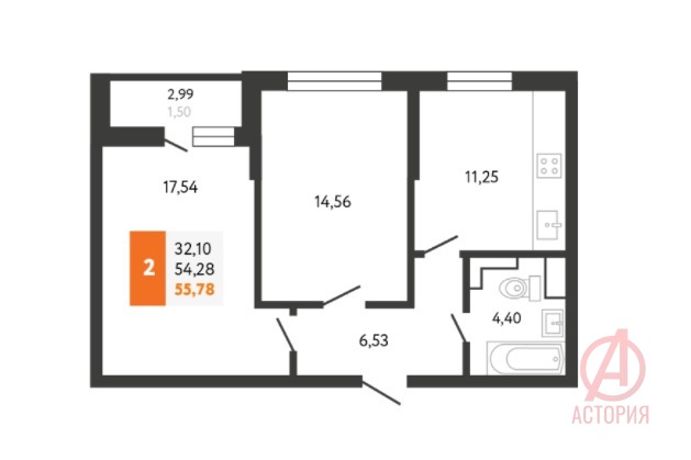 Фотография 2-к. квартира 55.70 м² #0