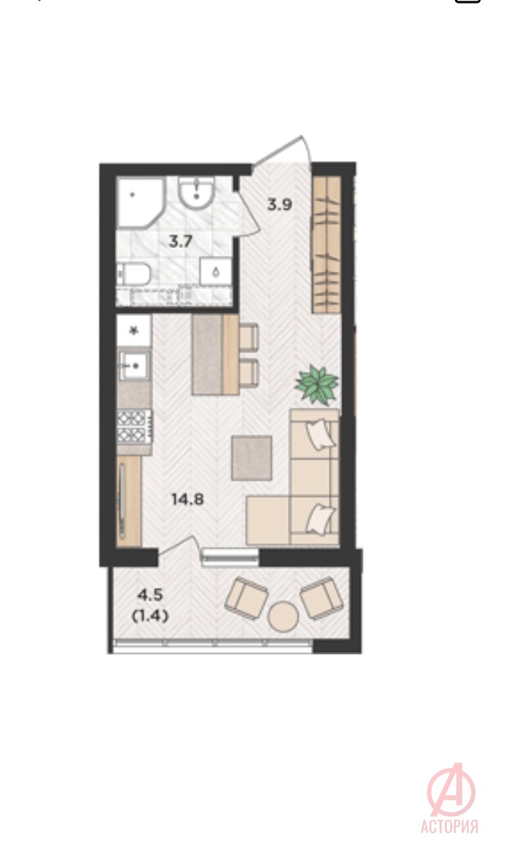 Основная фотография 1-комн. квартира 22.40 м² 
