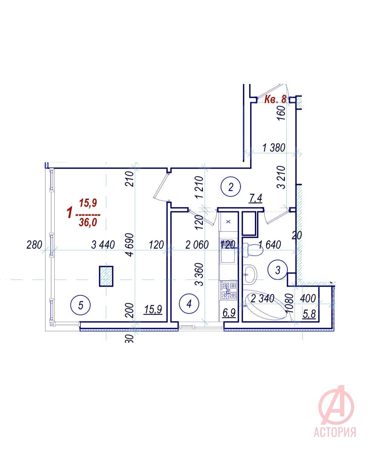 Фотография 1-к. квартира 45.40 м² #1