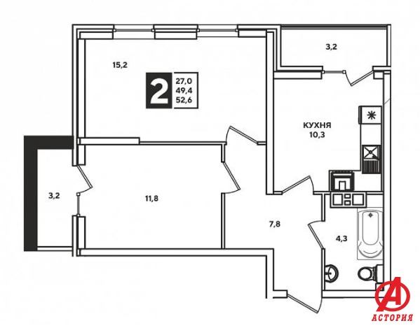 Фотография 2-комн. квартира 53.00 м² #1