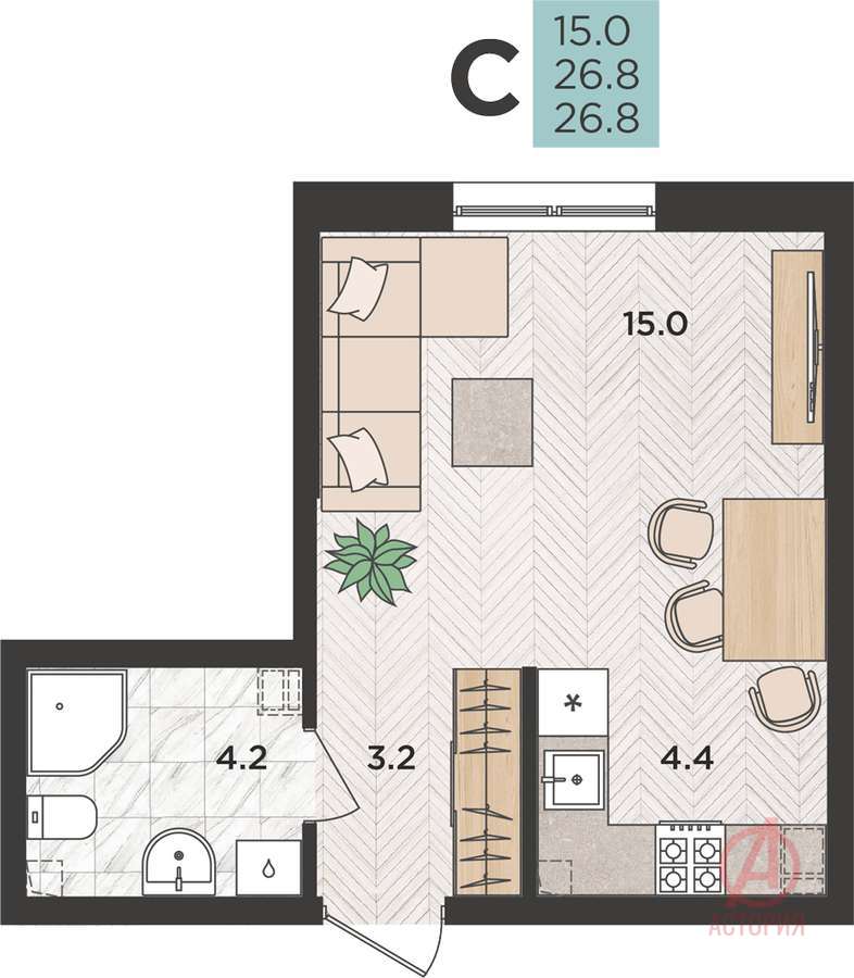 Фотография 1-комн. квартира 26.80 м² #0