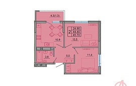 2-комн. квартира 45.70 м² 