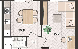 1-комн. квартира 35.10 м² 