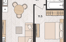 1-к. квартира 39 кв.м.