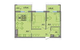 2-к. квартира 53,2 кв.м.