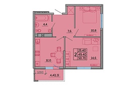 2-к. квартира 50,7 кв.м.