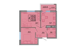 2-к. квартира 45 кв.м.