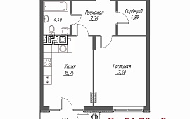 1-к. квартира 51.76 м² 