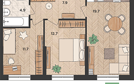 2-к. квартира 56.9 кв.м.