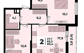 2-комн. квартира 62.30 м² 
