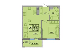 1-к. квартира 42,3 кв.м.