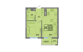 1-к. квартира 39,3 кв.м.