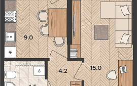 1-к. квартира 34 кв.м.